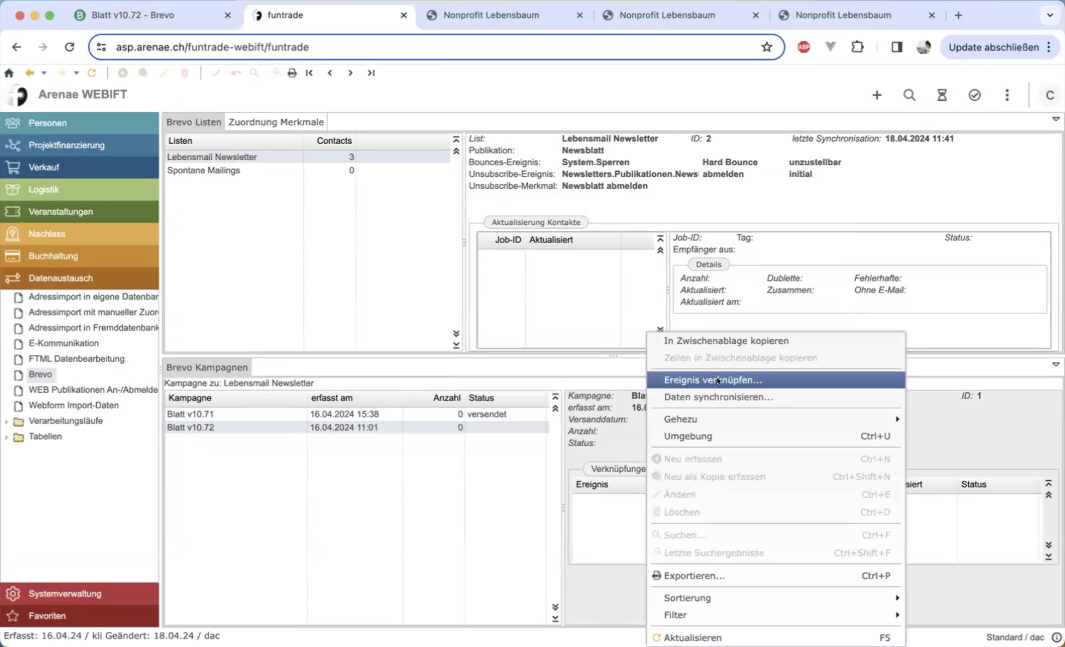 Ereignis verknüpfen