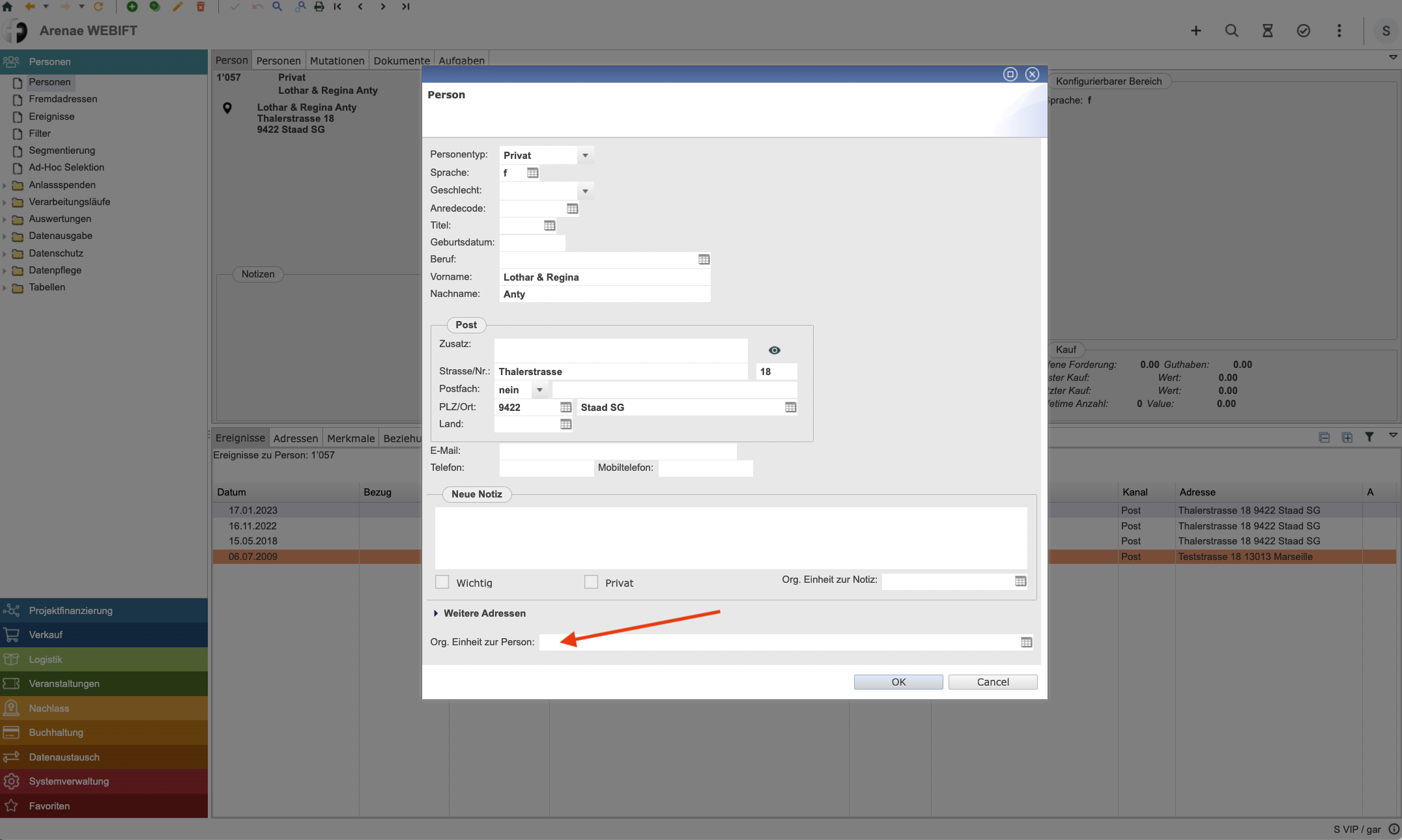 15 Person aendern OE definieren
