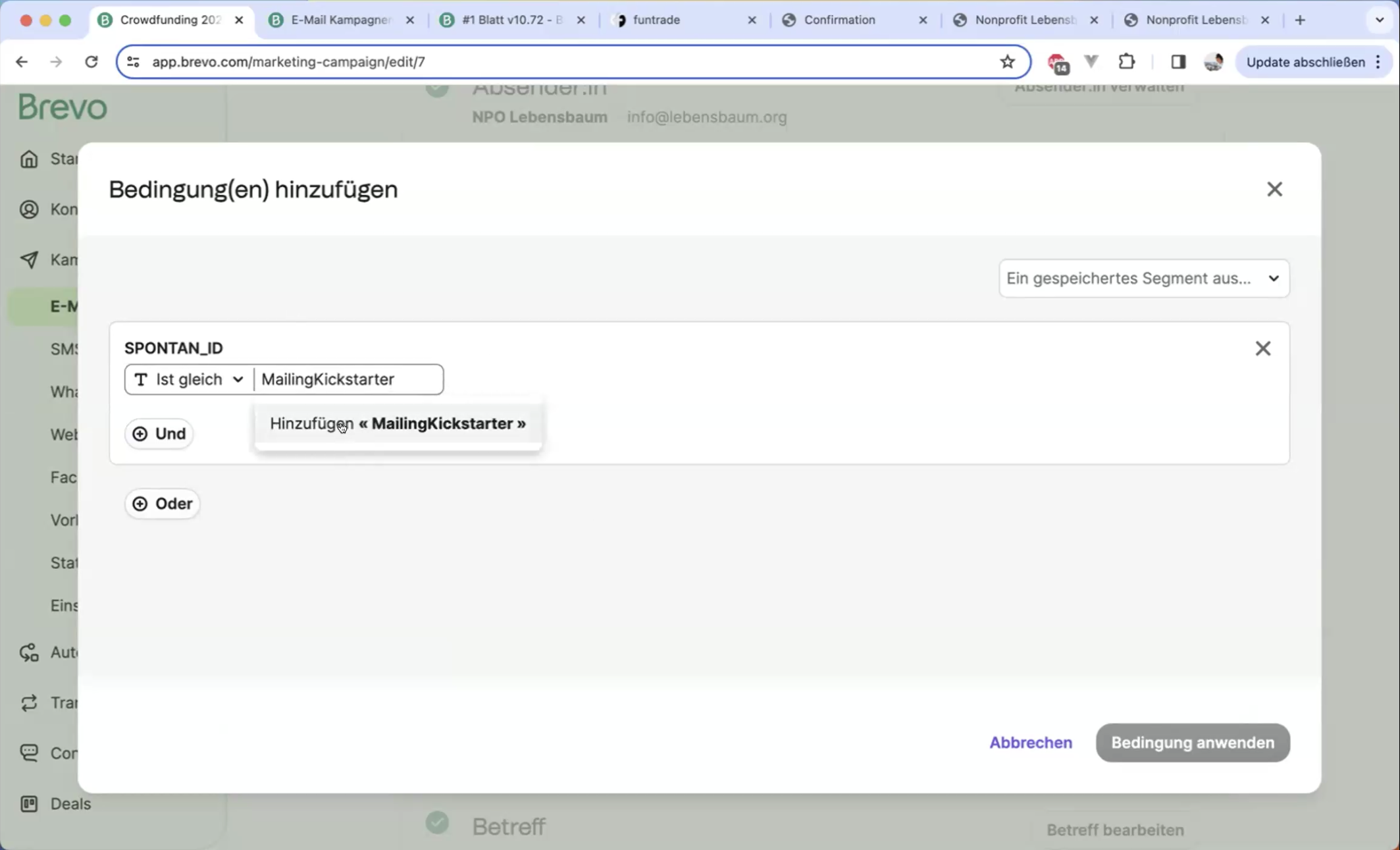 Kampange mit Liste verknüpfen